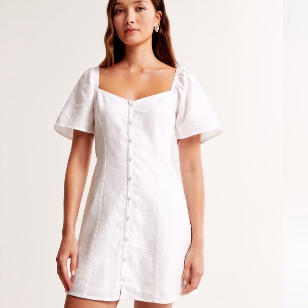 Abercrombie White Linen-Blend Button-Through Mini Dress